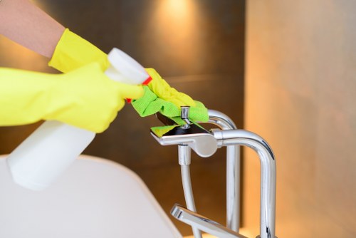 Carpet cleaning safety preparation in a home interior